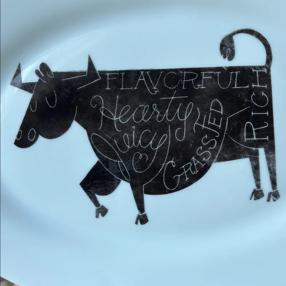 🐄Crate&Barrel Oval Cow Platter EUC Flavorful Rich Hearty Juicy Grassfed 11.75”